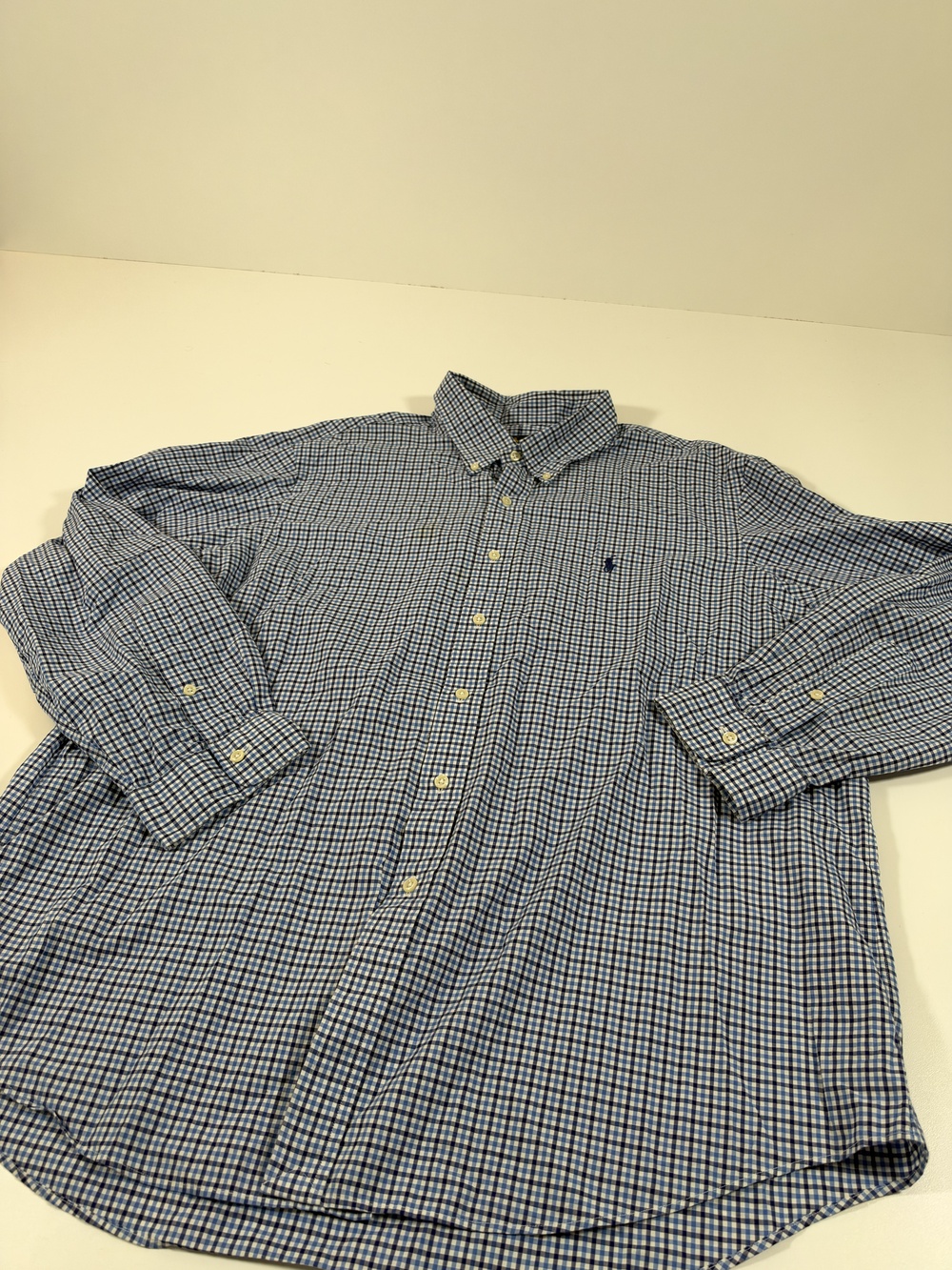 Ralph Lauren Shirt Mens 2XL Blue Gingham Check Long Sleeve Button Down Pony